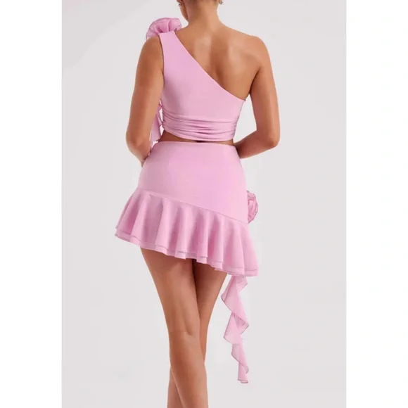 Pink One-Shoulder Ruffle Set - Picture 2 of 4